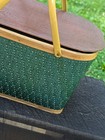 Vintage Green Woven Diamond Pattern Picnic Basket Decor — photo 2