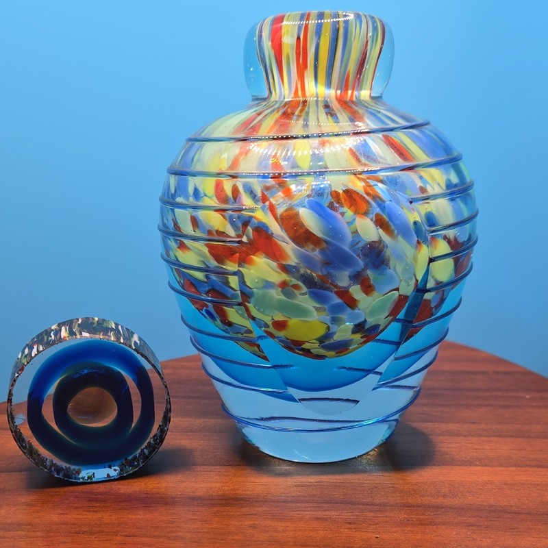 Beautiful Vintage Formia Murano Mutlicolor Art Glass Bottle w/ Stopper