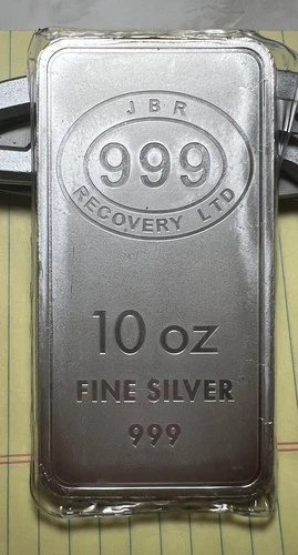10 oz JBR Bullion Bar of .999 Fine Silver