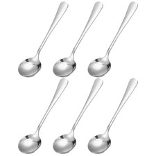 6Pcs 6" Stainless Steel Soup Spoon Tea Spoons Round Dinner Spoons, Silver
