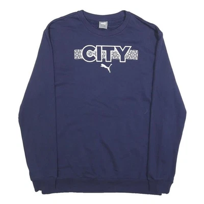 PUMA Sweatshirt Col Ras du Cou CITY Logo Bleu Marine Coton Mélange Homme L - Photo 1/4