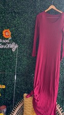 Burgundy Ribbed Crew Neck Long Sweater Dress Women XL
