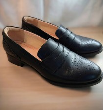 Clarks Netley Lola Cushion Plus Black Leather Brogue Style Slip On - Size UK 6.