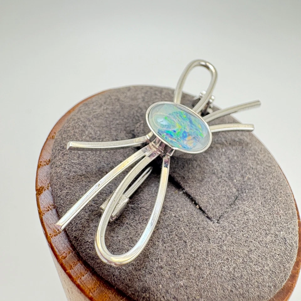 Vintage Silver Tone Opal Triplet Bezel Set Brooch Size 1.75" Length - Image 3 of 4