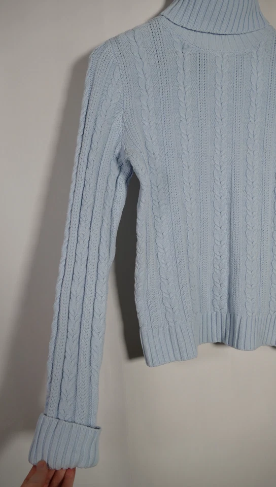 Suéter De Colección Express Para Mujer Y2K Grueso Tejido con Cable Cuello Alto Talla L Azul Preppy Foto 2 de 4