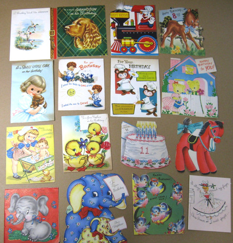 16 VINTAGE 1950'S CHILDRENS GREETING HAPPY BIRTHDAY BOY GIRL CARDS used