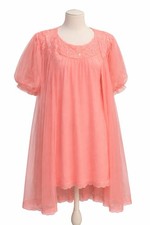 Vintage 60's Shadowline Pink Nylon Chiffon Peignoir Gown Robe Set Petite MED