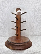 Thimble Tree Display Case 6 Tier Wood Stand-Glass Dome Vintage 6 inch