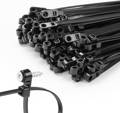 200 PCS 12 inch Black Zip Ties with Screw Hole 75lbs Mountable