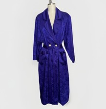 VTG 1980s 90s Victoria s Secret Purple Satin Jacquard Duster Coat Robe, Size S