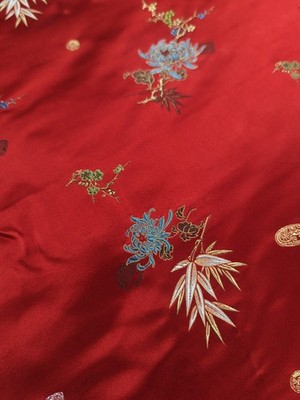 Vint Red Satin Damask Brocade Fabric by The Yard 29 Inch Wide by The Yard