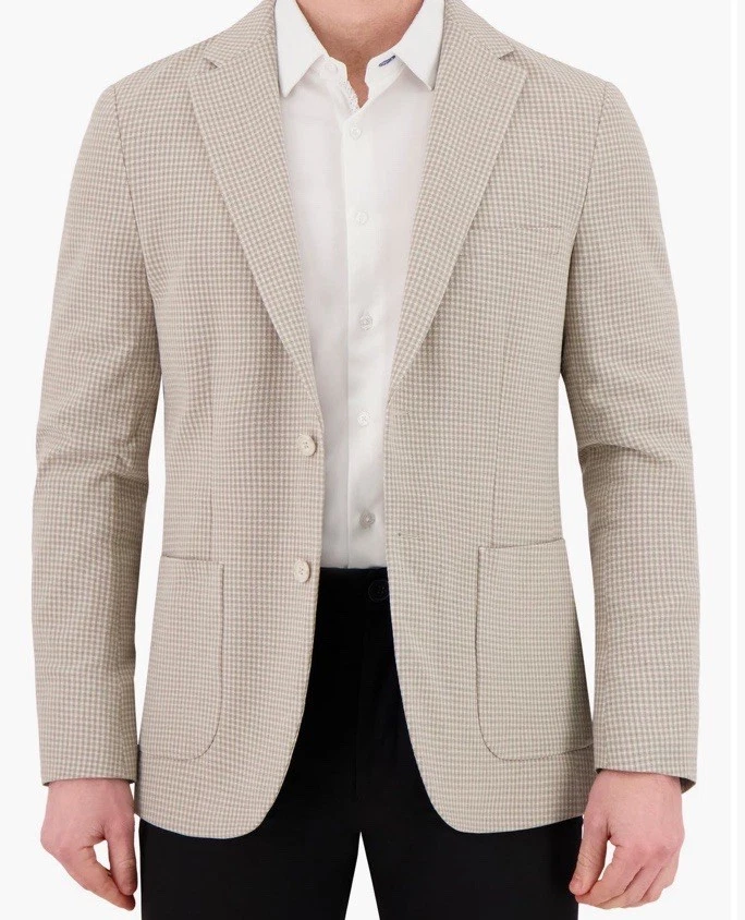 Victor Emmanuel 350’Degree Tan Check Stretch Sport Jacket Size 44 MSRP $298