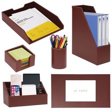 6 Piece Office Supplies/Desk Organizer Set with Desktop Leather Writing Pad,F...