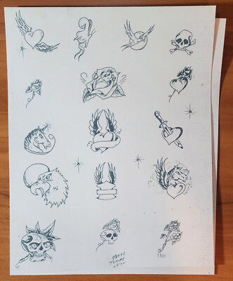 1987 Tatts Tommy Vintage Biker Style Tattoo Flash 8 Sheet Set