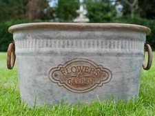 Vintage Style Galvanised Metal French Small Dolly Tub Garden Planter Pot Handles