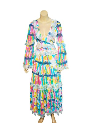 Happy X Nature Dress M 8 Women Party Wear Ruffled Flared Tie Dye Maxi NEW  27438 | eBay