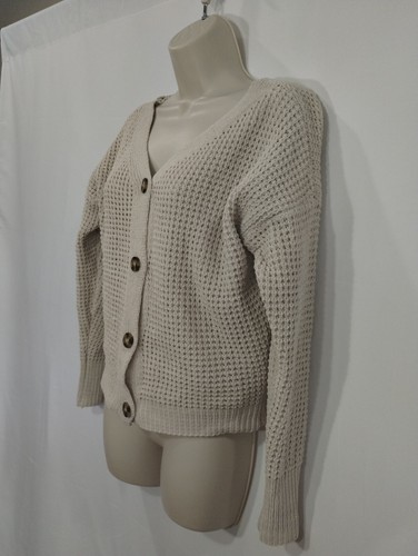 Moon & Madison Knit Cardigan Womens Small Beige Sweater Button Up Long Sleeve - Picture 3 of 12