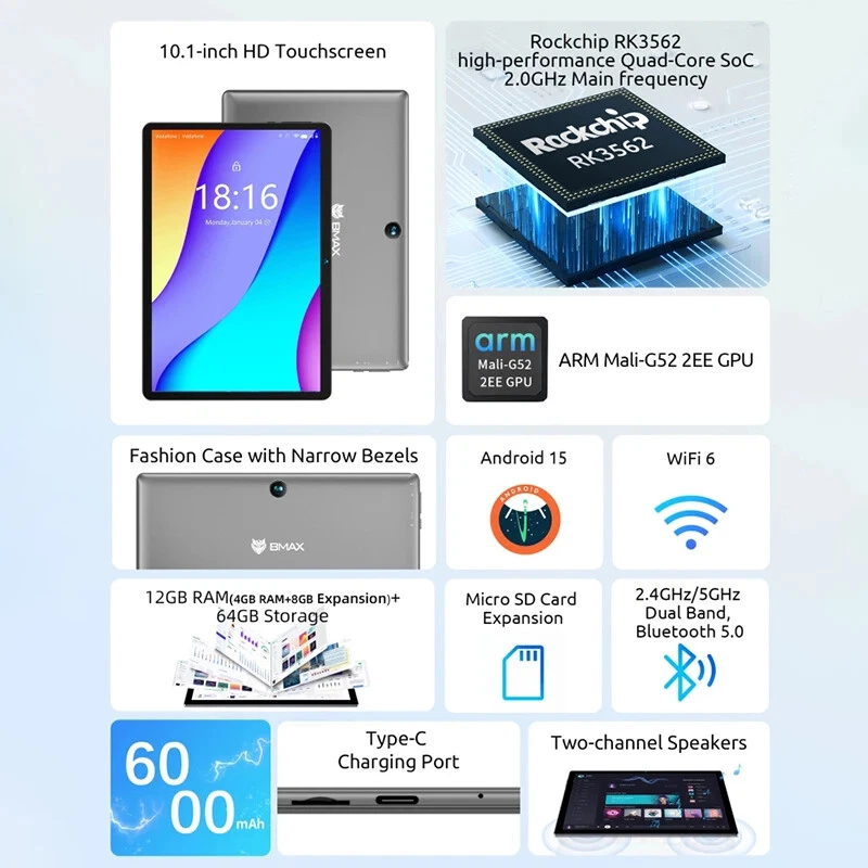 Kids Tablet I9 Plus Android 15 GPU G522EE 8GB RAM 64GB ROM 10.1 Inch Tablets PC - Image 3 of 4