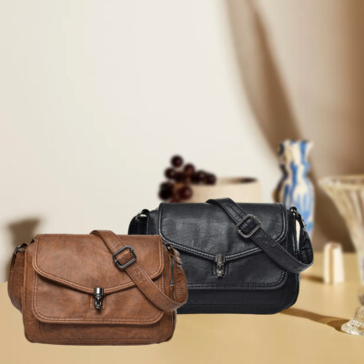 Modische Damen Leder Schultertasche Umhängetasche mit Zwischengeschoss Sling Bag