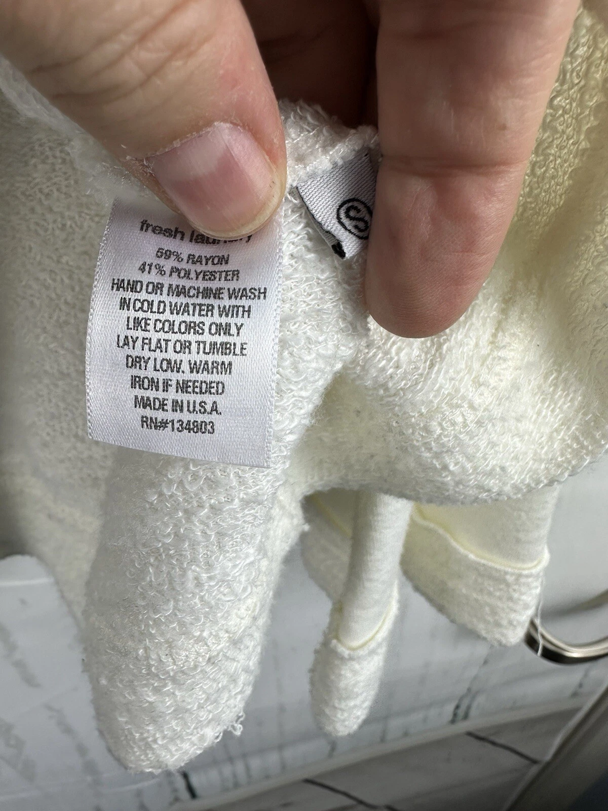 OFF WHITE Felpa con cappuccio Fresh Laundry S avorio pullover elasticizzato Terry svasata manica a campana