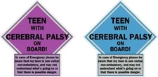 Teen with Cerebral palsy on board Vinyl decal sticker. Car safety, awareness