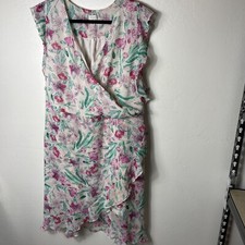 a new day womens Floral dress Plus Size 1X ruffles stretch Tie Back Tiered