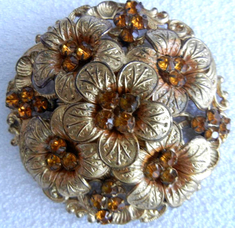 Vintage Art Nouveau Art Deco Rhinestone FLOWER Large Brooch PIN