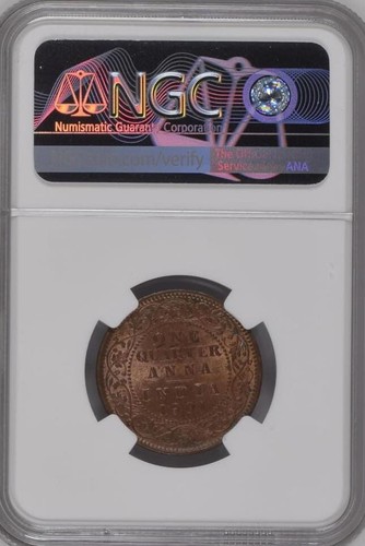 1901 C Queen Victoria British India 1/4 Anna - NGC Graded MS 64 BN - Picture 4 of 4