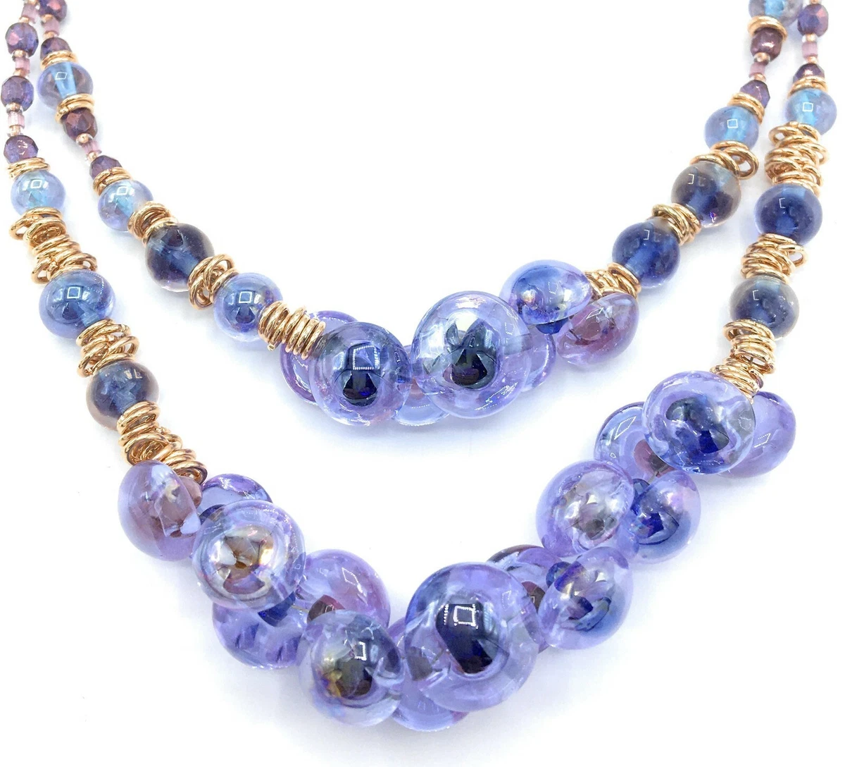 Holibanna Collana In Vetro Di Murano Con Perle Millefiori E Cristalli - Choker Lungo 43 Cm, Gioiello Modello Unico, Regalo Per Donne E Ragazze