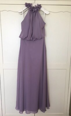 Lavender Grey 'Lilac' Bridesmaid Chiffon High Neck Long Dress 10-12 Prom  Cruise