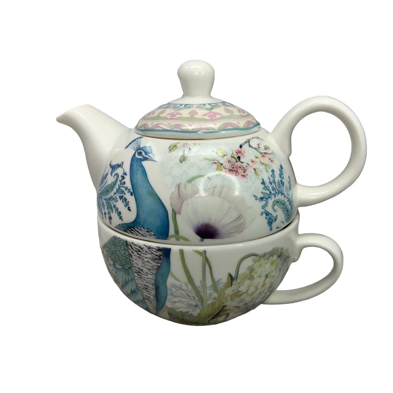 Delton Porcelain Tea Set Stacked Teapot Cup Peacock eBay