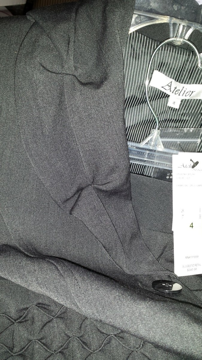 $340 Atelier Charcoal Grey Pintuck Couture Like Detail 2 PC Pants