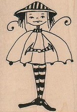 Caped Lady 2 1/4 x 3" Rubber Stamp, Woman Stamp, People Stamp