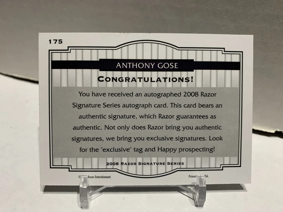 ANTHONY GOSE 2008 RAZOR SIGNATURE SERIES RC ROOKIE AUTOGRAPH SP AUTO #/1499 #175 - Image 2 of 2