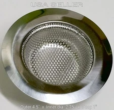 2 Pc Steel Sink Strainers Kitchen Sink Heavy Duty 4.5" Outer 2.75" Inner 1" Deep