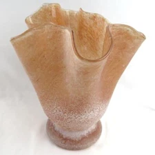 Flower Vase Large Glass Dusty Rose Textured Sculptural Wavy Handblown Pontil