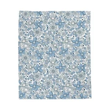 Blue Grey Floral BoHo Velveteen Plush Blanket