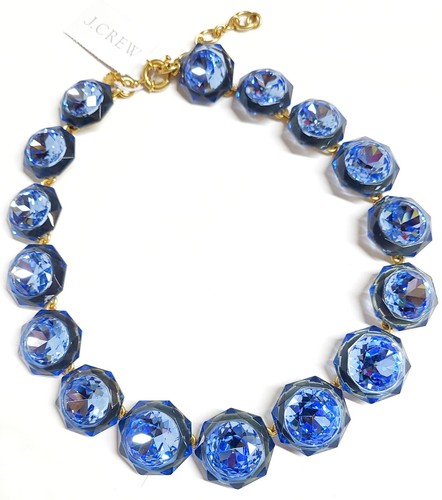 J.Crew Faceted Inset Stone Necklace Bright Peri Blue Gold Plated Brass BO278 NWT - Picture 2 of 12