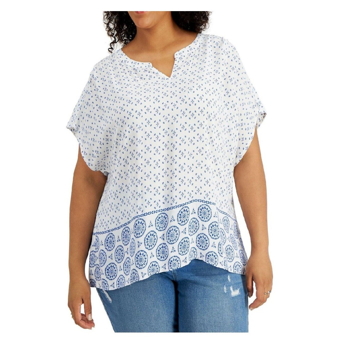 売れ筋商品|||スタイルアンドコー カットソー トップス レディース Plus Size Printed Short-Sleeve Blouse, Exclusively at Macy's Camp Stripe White Style & Co Short Sleeve Plus Size Shirts & Tops - Macy's