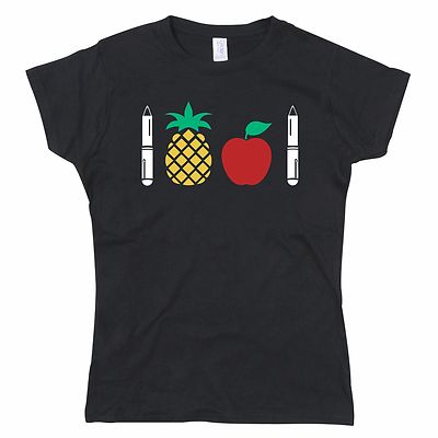PPAP Pen Pineapple Apple Black Ladies Tshirt T-Shirt Tee Top