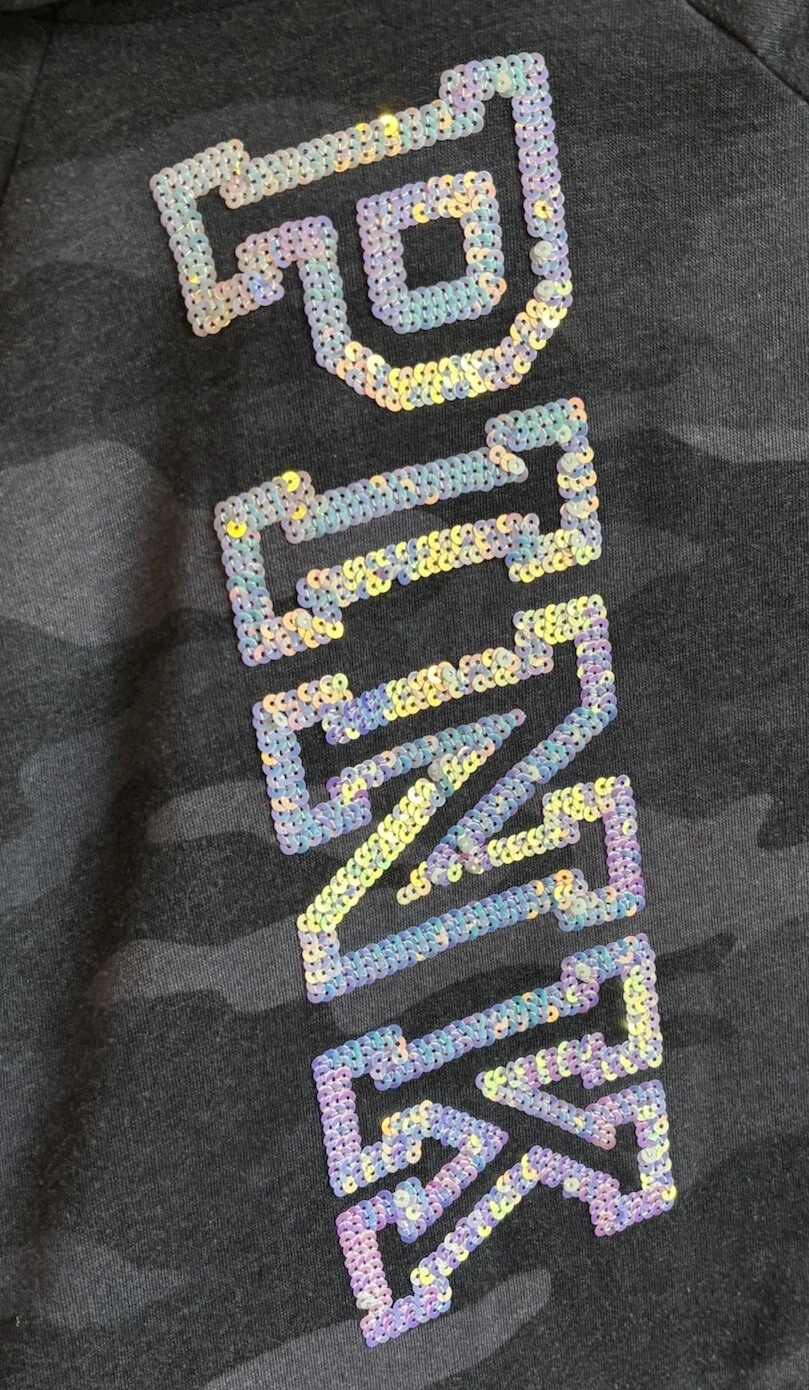 UNDERCOVER Felpa donna ROSA Victoria's Secret piccola grigia mimetica paillettes bling felpa con cappuccio