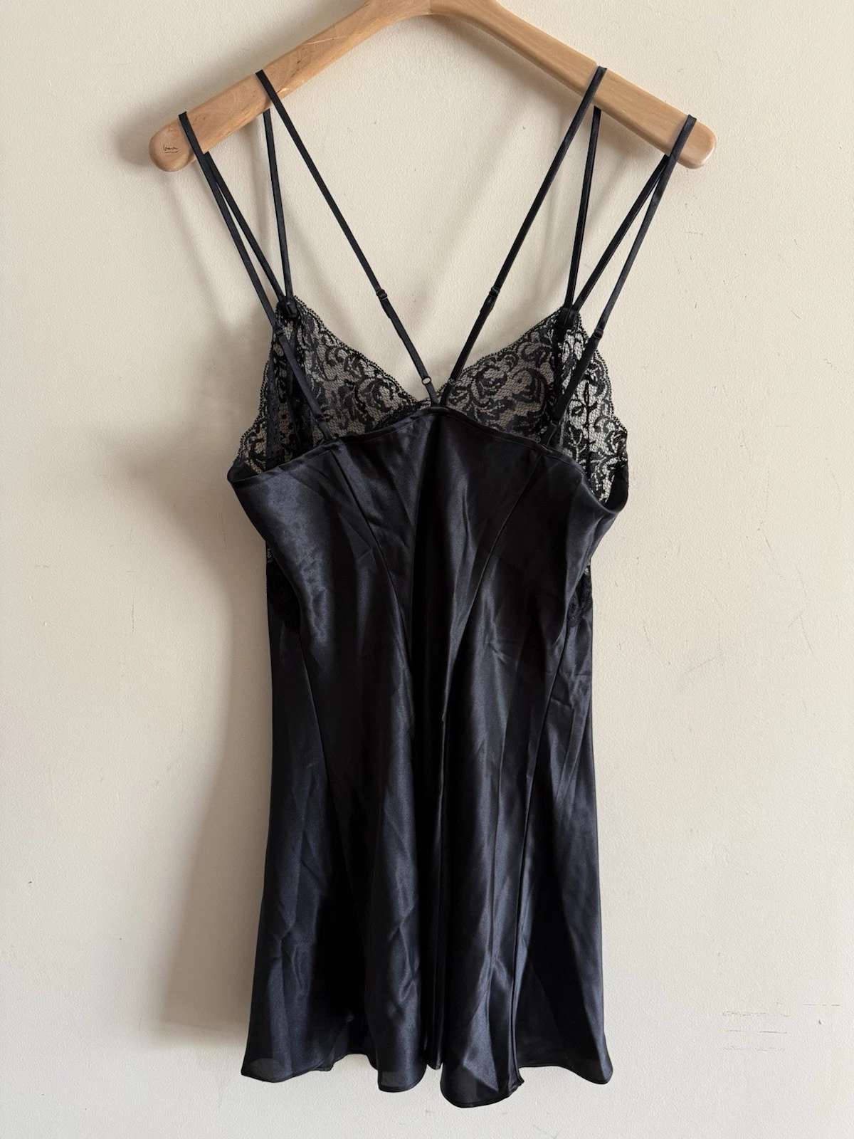 UNDERCOVER Mini abito slip vintage Y2K Victorias Secret grande L nero raso con bordo in pizzo