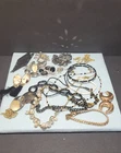 Vintage Costume Jewelry Lot Necklaces Earrings Mixed Bundle Gold Black