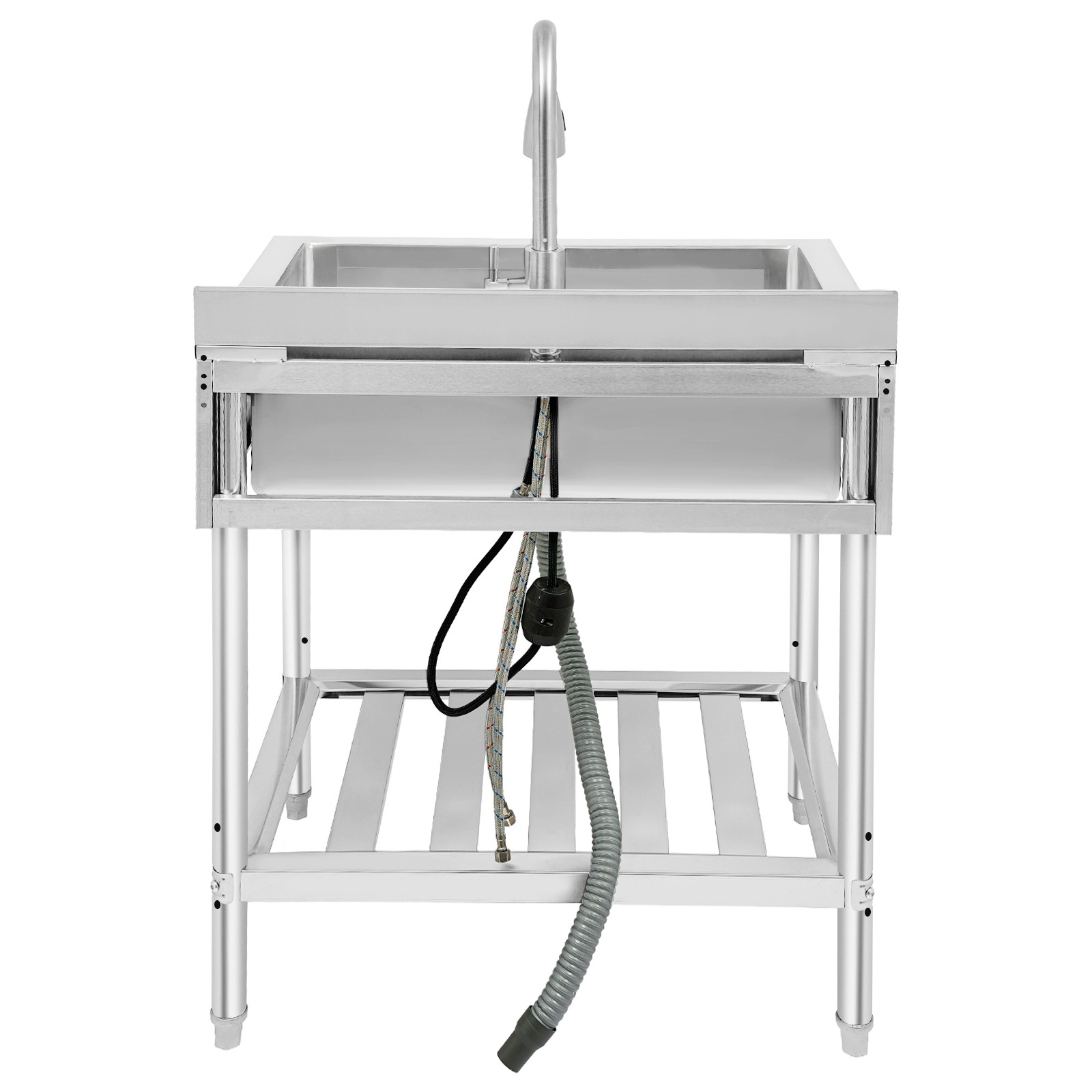 Free Standing Kitchen Sink Single Bowl Sink Stainless Steel Utility Sink Silver