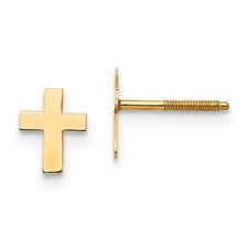 Children's 14k Yellow Gold Tiny 5mm Polished Cross Screw Back Earrings