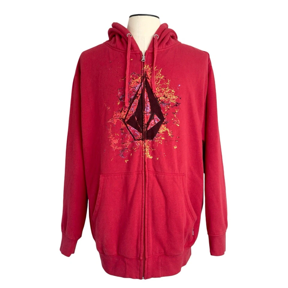 Vintage Volcom Hoodie Men’s XXL 2X Red Full Zip Y2K Skate Grunge Streetwear - Image 2 of 4
