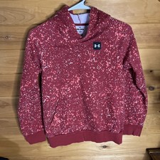 Under Armour Youth Large Red Splatter Rival Fleece Pullover Hoodie Loose Fit YMD