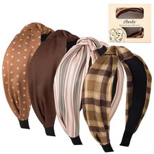 Plaid Knotted Headbands Women Girls NonSlip Wide Cute Hair Accessories Set