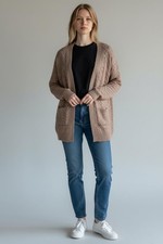 Ladies Cardigan Jumper Cable Open Chest Long Sleeve Tops 0531