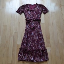Calvin Klein Floral Maxi Dress Fit and Flare Burgundy With Tan & Cream Sz 4